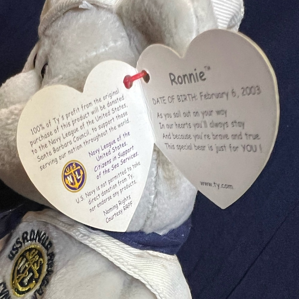 NWT - CVN 76 - USS RONALD REAGAN - Ty Beanie Babies Navy Gray Sailor Bear - Picture 6 of 7